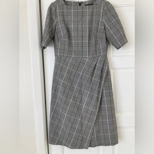 Banana Republic black check plaid faux wrap dress.